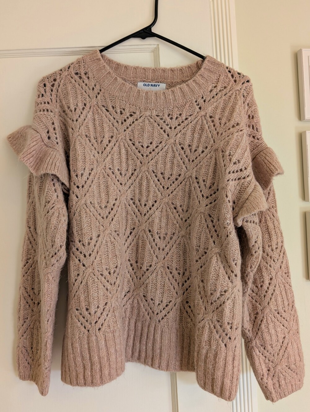 Old Navy Blush Pink Ruffle Sleeve Open-Knit Sweater